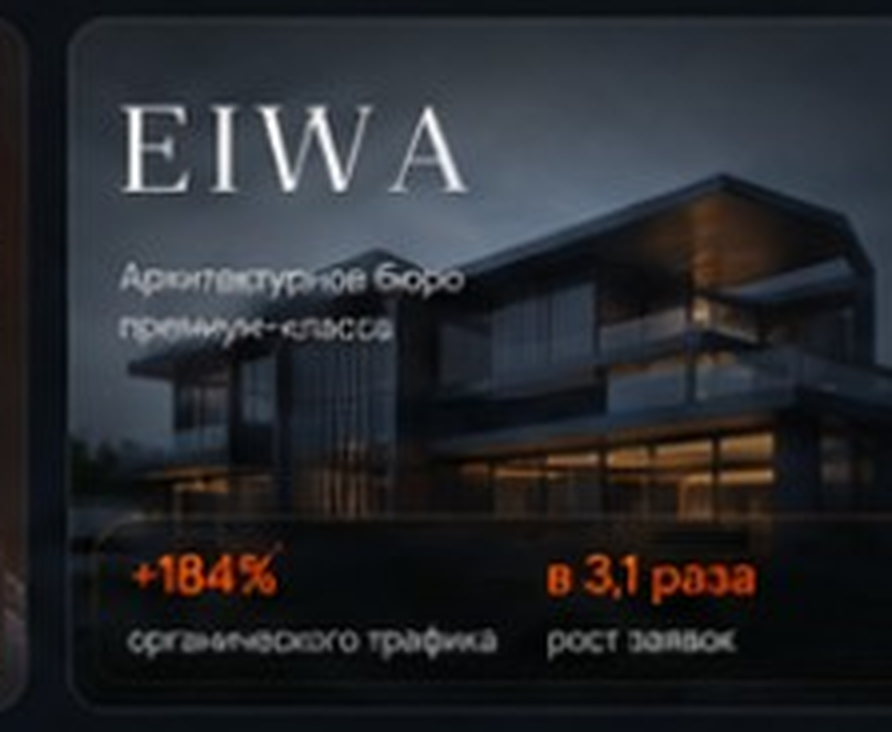 EIWA — архитектурное бюро премиум-класса. +184% органического трафика, в 3,1 раза рост заявок.