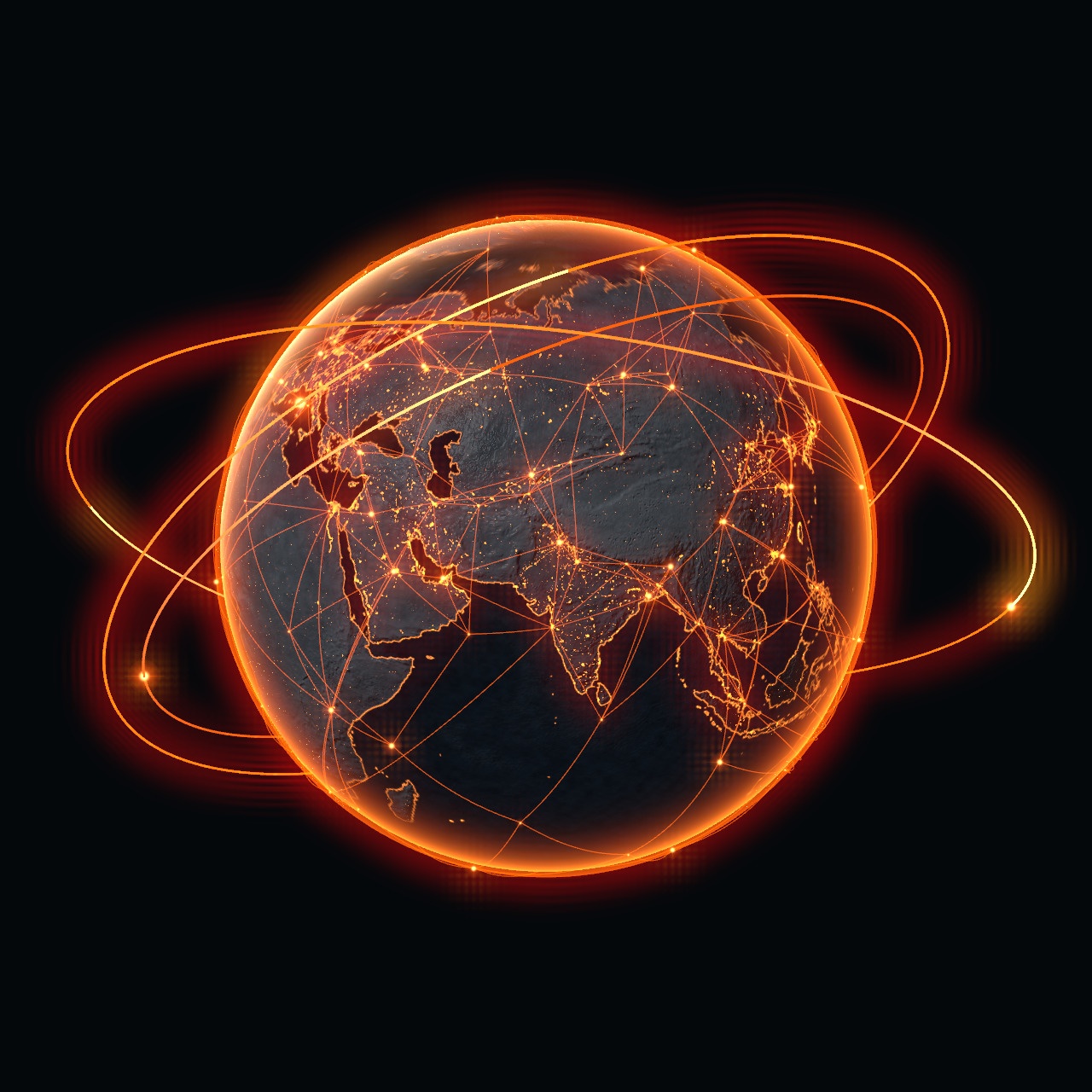 Объёмная Земля ORBITA с оранжевыми орбитами